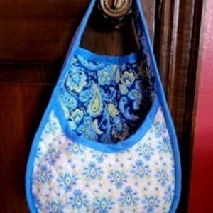 Light dark blue yellow paisley floral handmade doorknob farmhouse basket pod